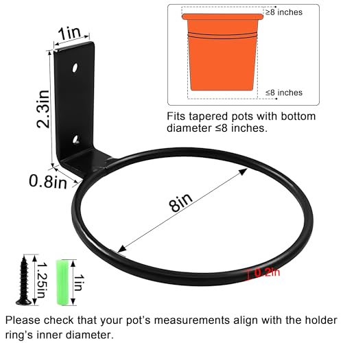6 Pack 8 Inch Plant Pot Holder Ring,Metal Plant Holder Brackets Rings with 12 Screws & 12 Bolts, Potted Planter Brackets for Wall Indoor Outdoor Garden, Patio - size: 8 Inch