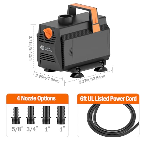 AquaMiracle 600GPH Aquarium Water Pumps (2270L/H, 35W) Fountain Pump Pond Pump Submersible Water Pump with Flow Control for Fountain, Waterfall, Statuary, Filtration, Water feature, Hydroponics - size: 600GPH