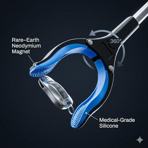 Grabber Reacher Tool - 32” Extra Long Foldable Gripper and Reaching Tool - Heavy Duty Pick Up Stick Grabbers for Seniors, Trash, Surgery Recovery Must Haves Gifts (Black Blue) - color: Black Blue