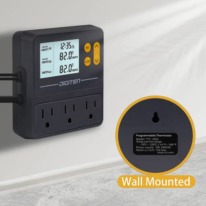 DIGITEN Day-Night Reptile Temperature Controller with Timer | 3-Stage Thermostat Outlet, Cooling & Heating Mode for Terrarium, Ball Python, Bearded Dragon, Heat Mat,Mushroom, Fermentation