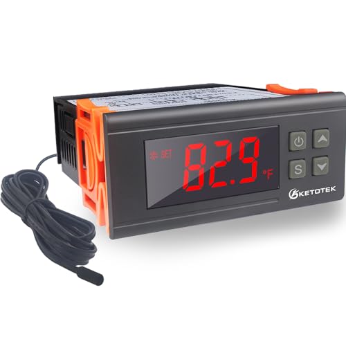 KETOTEK Digital Temperature Controller AC110V 10A Fahrenheit Thermostat with 2m Waterproof Sensor 2 Relays Heating Cooling Incubator - style: Output: 10A