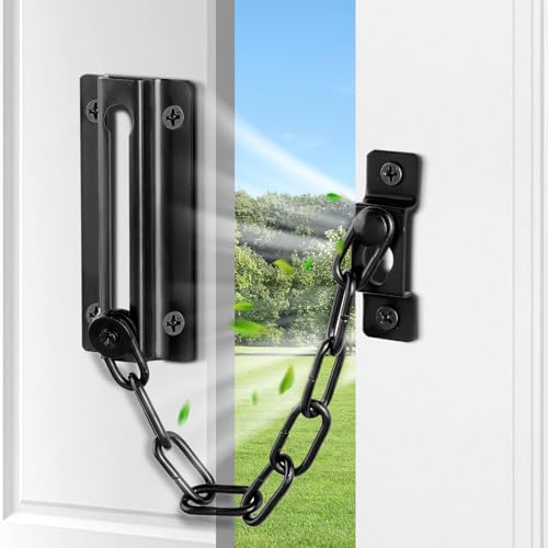 2 Pack Door Chain Lock Black, Security Door Chain for Inside Door, Premium Thickened Chain Door Lock with 12 Screws
