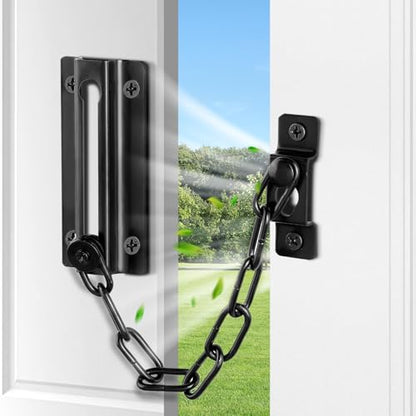 2 Pack Door Chain Lock Black, Security Door Chain for Inside Door, Premium Thickened Chain Door Lock with 12 Screws