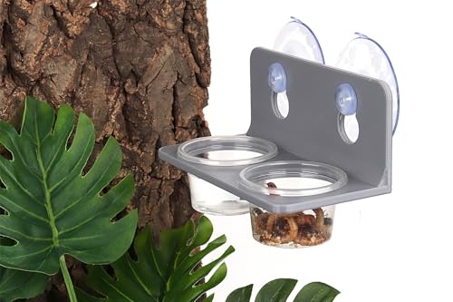 Crested Gecko Feeding Ledge with 10PCS Gecko Food Water Dish - color: Gray