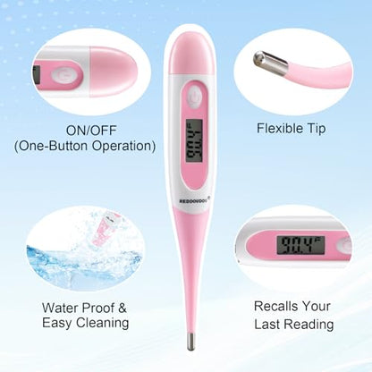 Digital Pet Thermometer for Accurate Fever Detection, Suitable for Cats/Dogs/Horse/Veterinarian, Waterproof Pet Thermometer, Fast and Accurate Measurements in 20 Seconds (Pink) - color: Pink