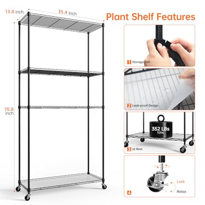4-Tier Plant Shelf with Grow Light, 35.4x13.8x70.8in | Grow Light Shelf, Indoor Plant Stand, 6-Pack Full Spectrum LED Plant Lights, Timer, 90W Total, Ideal for Seed Starting
