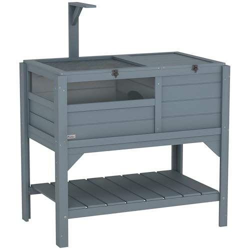 PawHut Tortoise Habitat with Shelf Storage, Weather Protection Gray | Tortoise Enclosure, Reptile Gift Accessory, Reptile Enclosure with Tray, Light Support Frame - color: Gray