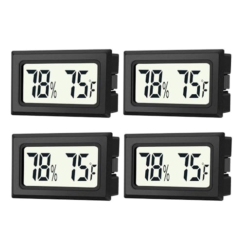 JEDEW 4 Pack Mini Digital Hygrometer Thermometer Gauge, Indoor Outdoor Temperature Humidity Meter for Humidifiers Greenhouse Reptile Plant Humidors, Large LCD Screen, Display in Fahrenheit (℉) (4)