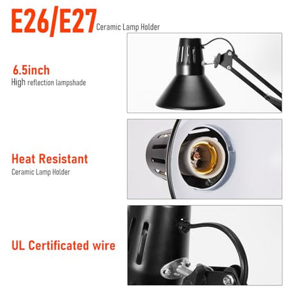 Reptile Heat lamp Reptile Light Fixture with Heat Lamp Stand | Height Range from 15.7inch to 74.3inch with 360°Adjustable Swing Arm for Bearded Dragon Turtles Snake and Chicks - size: 15.7-74.3 inches (with Lampshade)