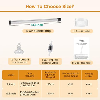 hygger Aquarium Bubble Strip, Nano Air Bubble Curtain Wall Aquarium Air Stone Kit, Quiet High Dissolved Oxygen Diffuser Fish Tank Bubbler Decorations for Freshwater Saltwater (13.8 Inch) - size: 13.8 Inch