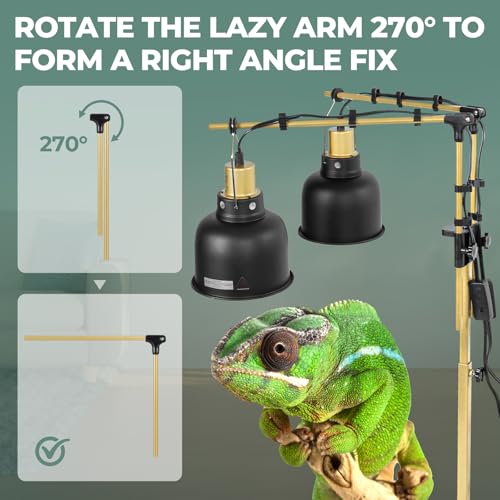 Metal Dual Reptile Lamp Stand, 17.8"-36.2" Adjustable Tall Heat Lamp Stand, Retractable Reptile Light Stand, Aquarium Terrarium Light Holder for Bearded Dragon Turtles Snake Chicks-Glod