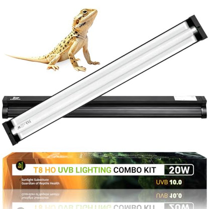 T8 Reptile Light Fixture with 10.0 HO UVB Bulb Lighting 20W, High Output UVB Light for Reptiles Terrarium Hood, 24Inch UVB Light for Desert Bearded Dragon, Lizards, Tortoise Terrarium Tank - size: 24INCH-10.0