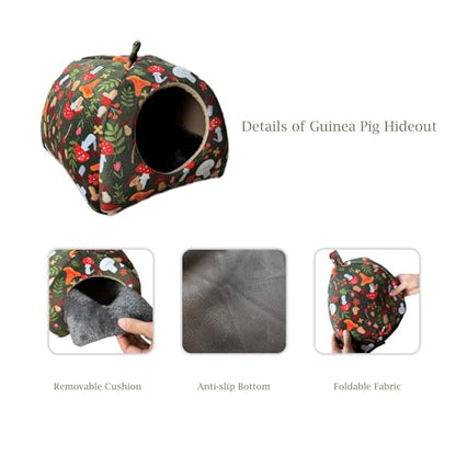 Guinea Pig Hideout & Tunnel Toys Set - Plush Small Animal Tent with Non-Slip Base & Warm Fleece Bedding for Mouse Chinchillas Hamsters Hedgehogs Ferrets Bearded Dragons and Rats