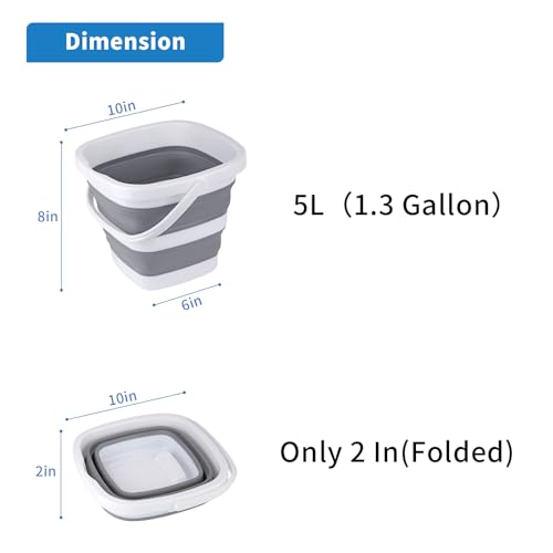 Collapsible Bucket, 5L 1.3Gallon Small Cleaning Mop Buckets for Household Outdoor Car Washing Tub Plastic Foldable Portable Camping Beach Sand Water Pot Pail Space Saving Square - color: 5l-grey