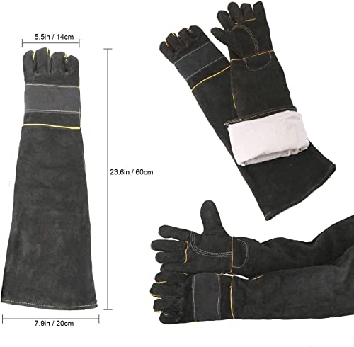 AOWPFVV Animal Handling Gloves Bite Proof for Dogs,Cats, 23.6in Large | Falconry,Birds,Snake,Reptile,Vets, Groomers & Animal Control - color: Black Size Large 23.6in