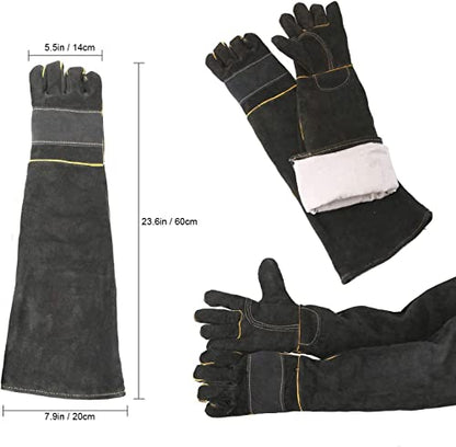 AOWPFVV Animal Handling Gloves Bite Proof for Dogs,Cats, 23.6in Large | Falconry,Birds,Snake,Reptile,Vets, Groomers & Animal Control - color: Black Size Large 23.6in