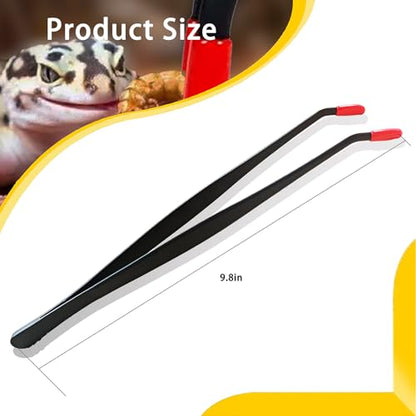 2 Pcs Reptile Feeding Tongs – Stainless Steel Aquarium Tweezers with Rubber Tips, Straight & Curved Long Handle for Bearded Dragons, Lizards, Snakes, Spiders & Terrarium Feeding