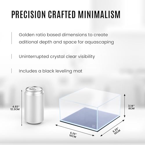 UNS Ultra Clear Rimless Tank - 0.5GAL | 2L - 6.29x6.29x3.14 | 16x16x8 CM, 5mm Glass Thickness, Leveling Mat Included - Low Iron, High Clarity Fish Tank w/ 45° Mitered Edge - [16S] - size: [16S] - 0.5 Gal - 6.29 x 6.29 x 3.14 in