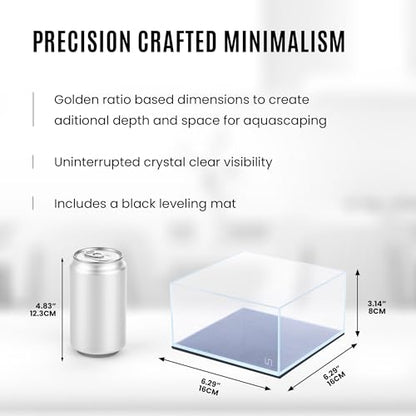 UNS Ultra Clear Rimless Tank - 0.5GAL | 2L - 6.29x6.29x3.14 | 16x16x8 CM, 5mm Glass Thickness, Leveling Mat Included - Low Iron, High Clarity Fish Tank w/ 45° Mitered Edge - [16S] - size: [16S] - 0.5 Gal - 6.29 x 6.29 x 3.14 in