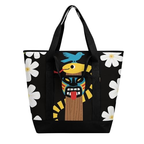 Snake River Totem Insulated Cooler Bag Reusable Grocery Tote Bags Transport Large Lunch Purser for Work Picnic Hiking