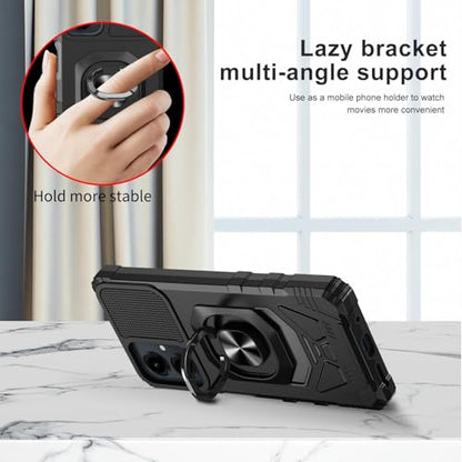 for Cricket Icon U656AC 2026 Robotic Ring Stand Hybrid Cover Phone Case + Tempered Glass + Extreme Band (Black) - color: Black