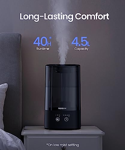 ROSEKM 4.5L Humidifiers for Bedroom, Humidifiers for Home Large Room, Cool Mist Humidfiers for Baby and Plant with Timer, Adjustable Mist Level, 360° Nozzle, Auto Shut-Off, Black - size: 4.5L