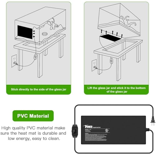 iPower 8 by 18-Inch 24 Watts Reptile Heating Mat with Temperature Controller Under Tank Warmer Terrarium Heat Pad for Reptiles and Amphibians, Black - size: 8 X 18 Inch, style: Heat Pad with Adjust Knob