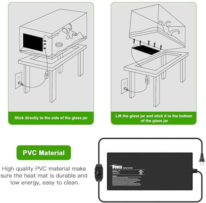 iPower 8 by 18-Inch 24 Watts Reptile Heating Mat with Temperature Controller Under Tank Warmer Terrarium Heat Pad for Reptiles and Amphibians, Black - size: 8 X 18 Inch, style: Heat Pad with Adjust Knob