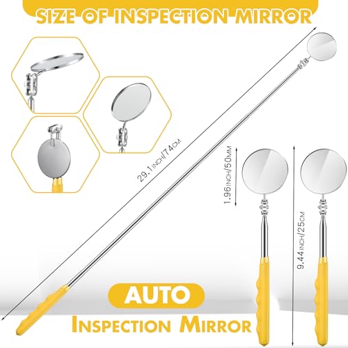 Copkim 1 Pcs Telescoping Inspection Mirror Mechanics Automotive Tool with Long Handle Extendable Mirror on a Stick for Technicians Mechanics Contractors Checking Observation(Yellow,Round) - color: Yellow, style: Round