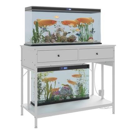 40-50 Gallon Aquarium Stand with Power Outlet & 2 Drawers, Fish Tank Stand | Dual Metal Tank Stand Adjustable Height Feet, 660 Lbs Capacity, for Fish Reptile Terrariums White - color: White
