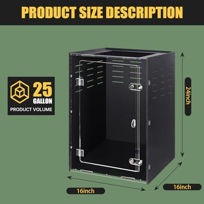 16x16x24 Black PVC Reptile Tank for Adult Reptiles, Front Opening | Black PVC dark interior, front-opening design, full screen top with side vents, upgraded lock, adult Reptile climbing habitat - size: 16"16"24"