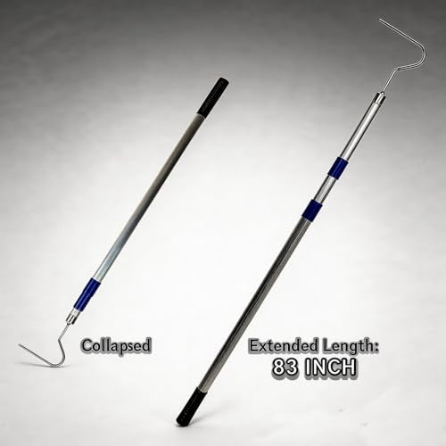 36"-83" Telescoping Snake Hook - Professional Outdoor/Home Reptile Tool, Aircraft-Grade Aluminum Pole & Stainless Steel Hook, Holds 50lbs