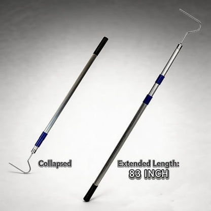 36"-83" Telescoping Snake Hook - Professional Outdoor/Home Reptile Tool, Aircraft-Grade Aluminum Pole & Stainless Steel Hook, Holds 50lbs
