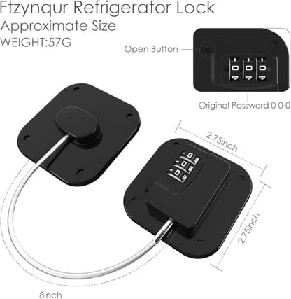 Refrigerator Lock - Heavy Duty Fridge & Cabinet Lock, Keyless Combination Lock for Drawers, Ovens, Trash Cans, and More | Easy Install | Black (2-Pack)