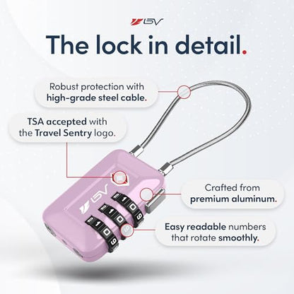 TSA Accepted Luggage Travel Lock, Set-Your-Own Combination Lock for School Gym Locker, Luggage Suitcase Baggage Locks, Filing Cabinets, Toolbox, Case (Purple, 1 Pack) - color: Purple 1-Pack