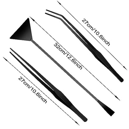 3Pcs Aquascaping Tools Kit, Long Stainless Steel Aquatic Plant Tweezers, Scrapers, Long Handle Feeder Tools for Fish Aquariums, Reptiles Snakes Lizard Gecko Spider and Bird (Black) - color: Black