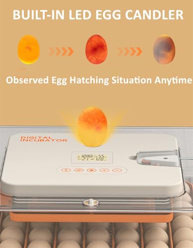 Egg Incubator for Hatching Eggs, Intelligent 56 Eggs Incubator with Temperature & Humidity Control, Automatic Egg Turning, Hatch Days & Egg Candler, Adjustable
