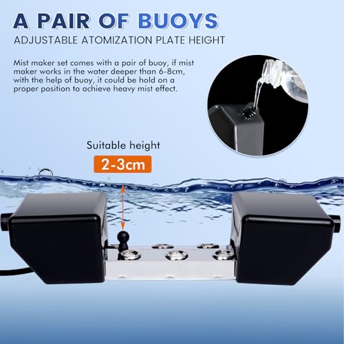Ultrasonic Mist Maker 6 Head, 4500mL/H Pond Fogger with 250W Power Supply, Buoy, Replacement Discs, for Pond, Garden, Rockery, Greenhouse,Mushroom Halloween Decoration (6 Heads) - style: 6 Heads