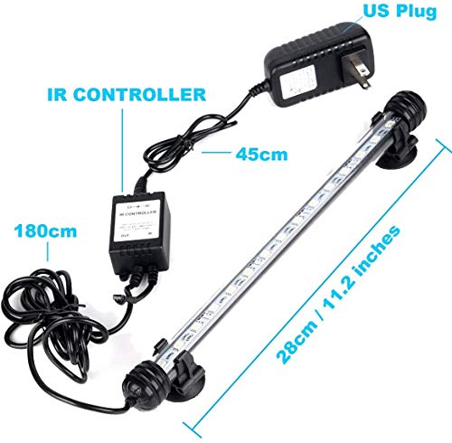GreenSun LED Aquarium Light, Fish Tank Light with Remote Control, IP68 Submersible Waterproof Strip Bar Light,RGB Color Changing, 3.8 Watts 11inch/28cm - size: 11.2inch/28cm