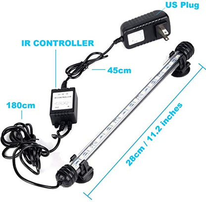 GreenSun LED Aquarium Light, Fish Tank Light with Remote Control, IP68 Submersible Waterproof Strip Bar Light,RGB Color Changing, 3.8 Watts 11inch/28cm - size: 11.2inch/28cm