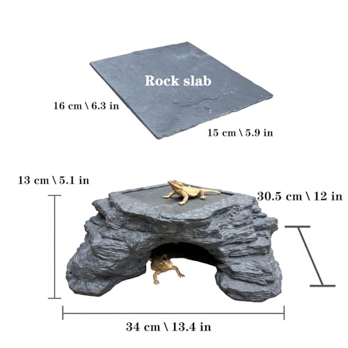 X-Large Bearded Dragon Basking Platform, Lizard, Snake or Reptile Hide with Heat Storage Slate Stone, 13x12x5 Inch Oversized Gecko Hide Cave - size: XL / 13x12x5 Inch