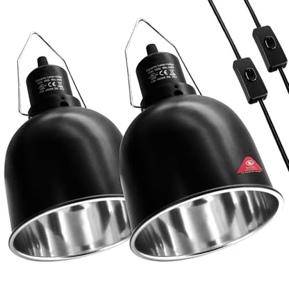 MECESOR Reptile Light Fixture, 2 Packs 5.5 Inch Deep Dome Lampshade, Reptile Heat Lamp Fixture with Separate Switches Fit for UVB Bulb Basking Heat Bulb for Reptile Glass Terrariums