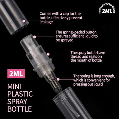 Fandamei Mini Spray Bottle, 10 Pack 2ml Mini Plastic Spray Bottle Empty, Fine Mist Refillable Perfume, Small Perfume Spray Bottle, Tiny Plastic Portable Travel Bottle, Clear - size: 2ml