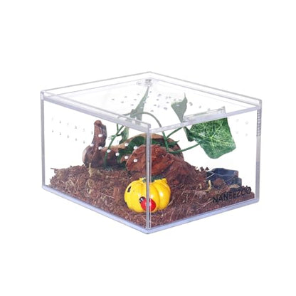 NANEEZOO Acrylic Reptile Breeding Box, 5x4x3 Inch Nano Flat/Long Enclosure Transparent Reptile Breeding Box Terrarium Cage Tank for Tarantula Scorpion Sling Isopods Invertebrates Insect Mantis