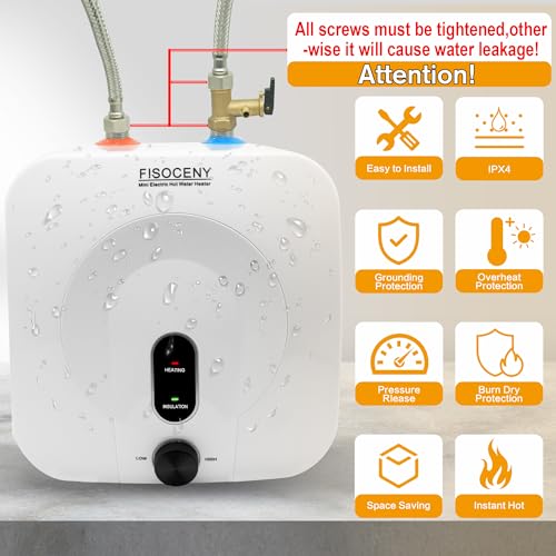2.5 Gallon Mini Tank Water Heater Under Sink Hot Water 1500W 120V Water Heaters for RV Kitchen RV 1/2”NPT Stainless Steel Hose 3-way Fitting White - color: White, size: 2.5 gallon