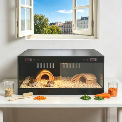 Reptile Enclosure 39.4" x 19.7" x 19.7", PVC Terrarium with Dual Digital Thermostats 32-210℉ for Bearded Dragon Snake Turtle, Black