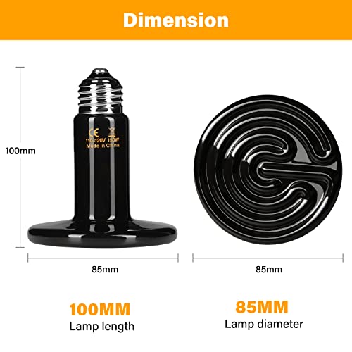 HealSmart Reptile Heat Lamp 150W Ceramic Heat Emitter, No Light Emitting Heat Bulbs for Amphibian Pet Brooder Coop Incubating Chicken, Lizard Bearded Dragon Turtle Snake Terrarium, 4-Pack - size: 150W, style: 4 Pack