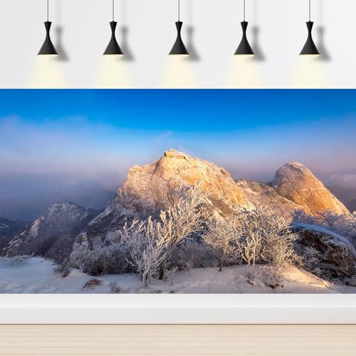 Winter Mountain Aquarium Background Foggy Snow Covered Hill Valley Landscape Pine Trees Fish Tank Background Fantastic Wintry Snowy Terrarium Backgrounds Winter Scene Reptile Tank Backgrounds 24x12in - color: Foggy Blue, size: 24(W)x12(H)inches/ 60(W)*30c