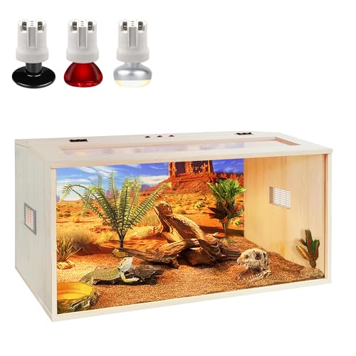 Bearded Dragon Tank, 68 Gallons Wooden Reptile Enclosure, Tempered Glass Lizard Tank, Large Bearded Dragon Habitat with Built-in Lamp Fixture for Lizard - color: Oak, size: 68 gallons