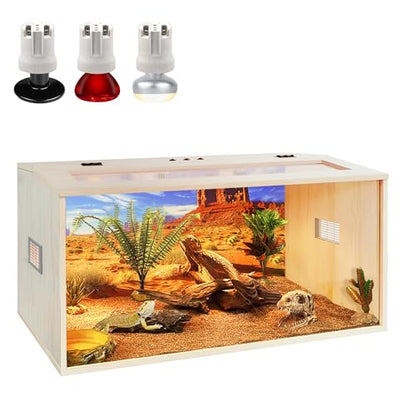 Bearded Dragon Tank, 68 Gallons Wooden Reptile Enclosure, Tempered Glass Lizard Tank, Large Bearded Dragon Habitat with Built-in Lamp Fixture for Lizard - color: Oak, size: 68 gallons